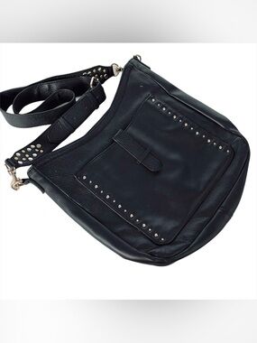 libby. edelman Black Leather Studded Crossbody Hobo